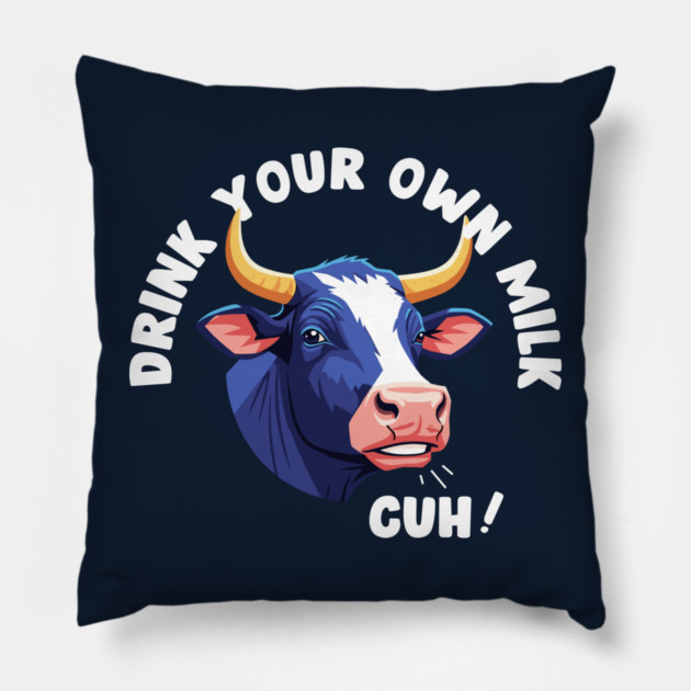 Cow's Milk Vegan Joke Pillow by enrynz