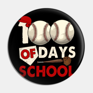Baseball Theme 100 Days of School Graphic with Bat, Glove and Helmet Pin