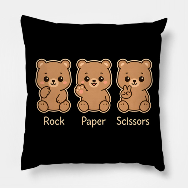 Rock Paper Scissors Bear – Cute Kawaii Bear Paw Humor Design Pillow by MakerMind8.2