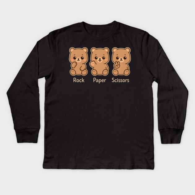 Rock Paper Scissors Bear – Cute Kawaii Bear Paw Humor Design Kids Long Sleeve T-Shirt by MakerMind8.2