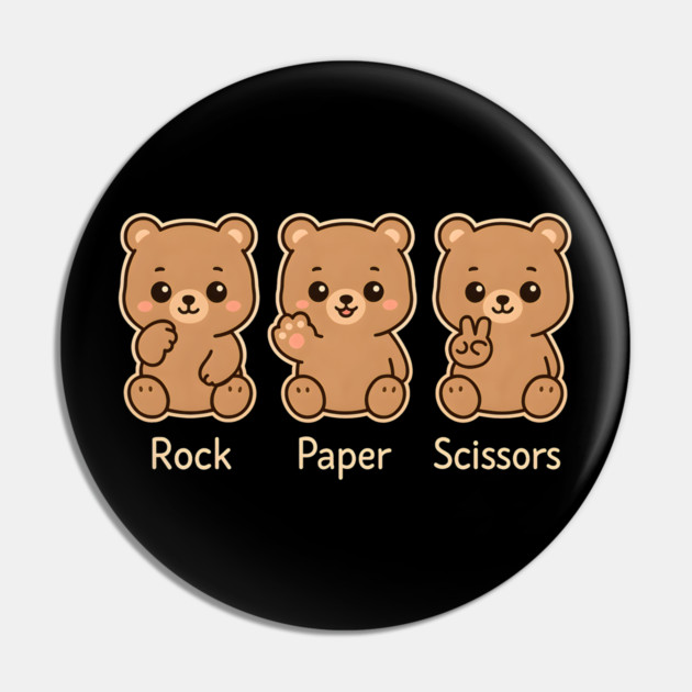 Rock Paper Scissors Bear – Cute Kawaii Bear Paw Humor Design Pin by MakerMind8.2