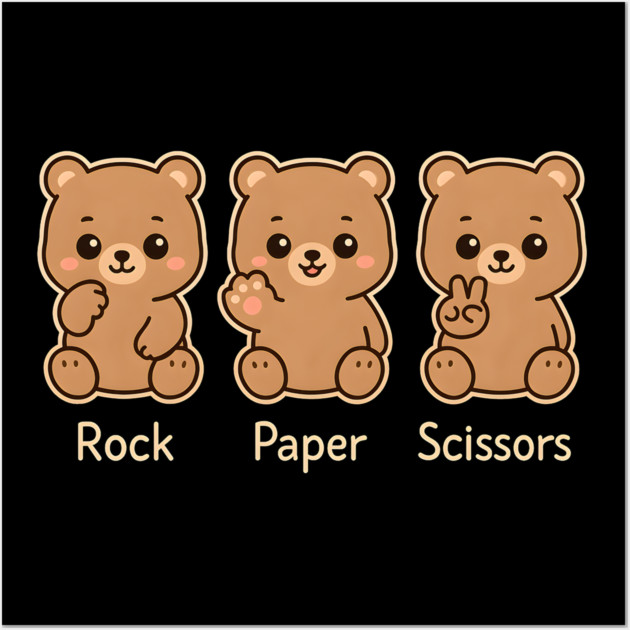 Rock Paper Scissors Bear – Cute Kawaii Bear Paw Humor Design Wall Art by MakerMind8.2