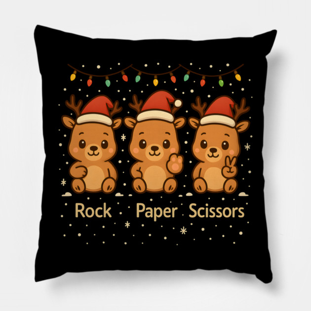 Christmas Reindeer Rock Paper Scissors – Cute Holiday Reindeer Design Pillow by MakerMind8.2