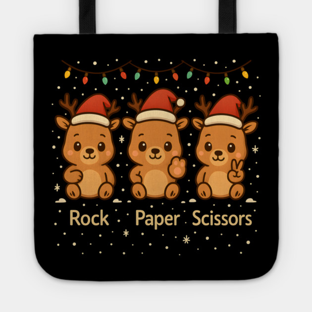Christmas Reindeer Rock Paper Scissors – Cute Holiday Reindeer Design Tote by MakerMind8.2