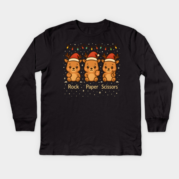 Christmas Reindeer Rock Paper Scissors – Cute Holiday Reindeer Design Kids Long Sleeve T-Shirt by MakerMind8.2