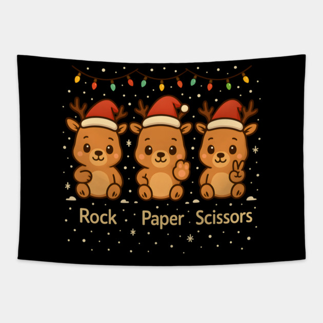 Christmas Reindeer Rock Paper Scissors – Cute Holiday Reindeer Design Tapestry by MakerMind8.2