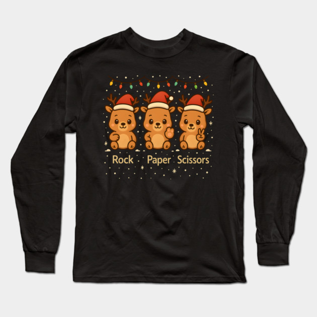 Christmas Reindeer Rock Paper Scissors – Cute Holiday Reindeer Design Long Sleeve T-Shirt by MakerMind8.2