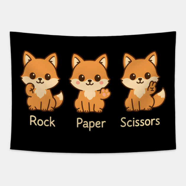 Rock Paper Scissors Fox – Cute Fox Game Humor Design Tapestry by MakerMind8.2