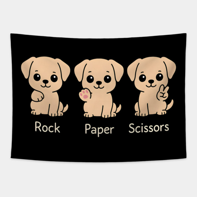 Rock Paper Scissors Dog – Cute Puppy Game Humor Design Tapestry by MakerMind8.2