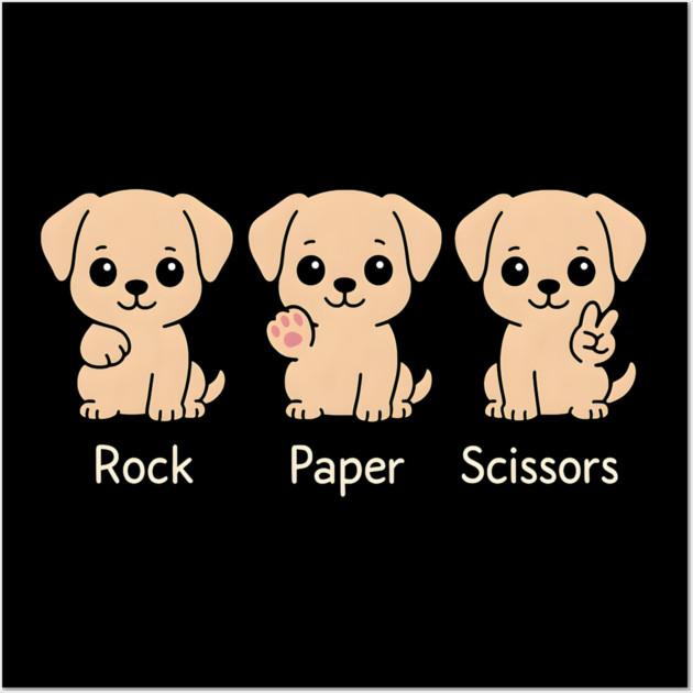 Rock Paper Scissors Dog – Cute Puppy Game Humor Design Wall Art by MakerMind8.2