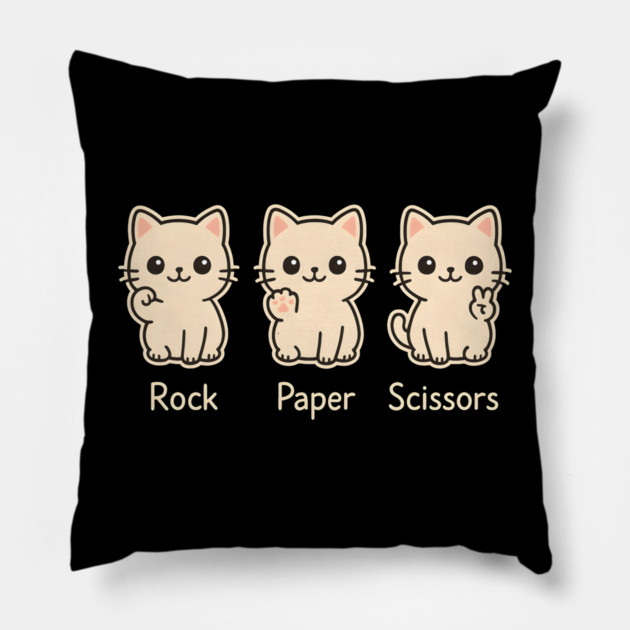 Rock Paper Scissors Cat – Cute Kawaii Cat Paw Humor Design Pillow by MakerMind8.2