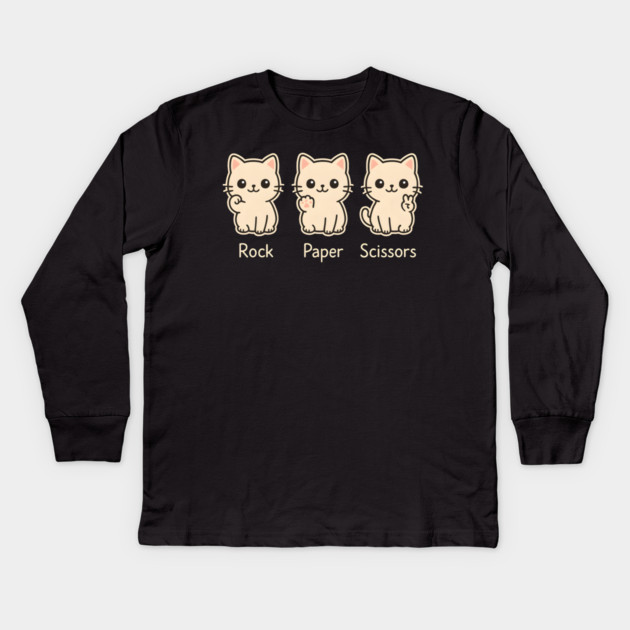 Rock Paper Scissors Cat – Cute Kawaii Cat Paw Humor Design Kids Long Sleeve T-Shirt by MakerMind8.2