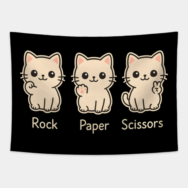 Rock Paper Scissors Cat – Cute Kawaii Cat Paw Humor Design Tapestry by MakerMind8.2