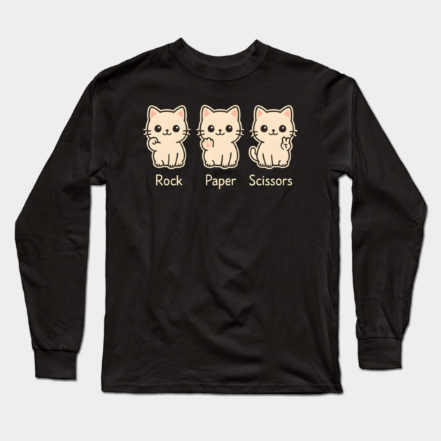 Rock Paper Scissors Cat – Cute Kawaii Cat Paw Humor Design Long Sleeve T-Shirt by MakerMind8.2