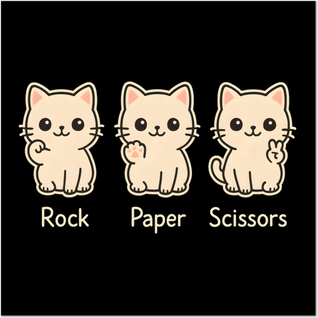Rock Paper Scissors Cat – Cute Kawaii Cat Paw Humor Design Wall Art by MakerMind8.2