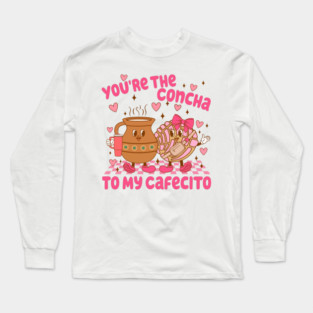 Cute Concha and Cafecito Valentine Art for Sweet Love Long Sleeve T-Shirt