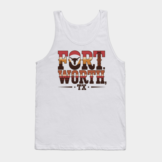 Stockyards Fort Worth Texas - Downtown Cowtown Retro Vintage Longhorn Tank Top by Pixel Threads 