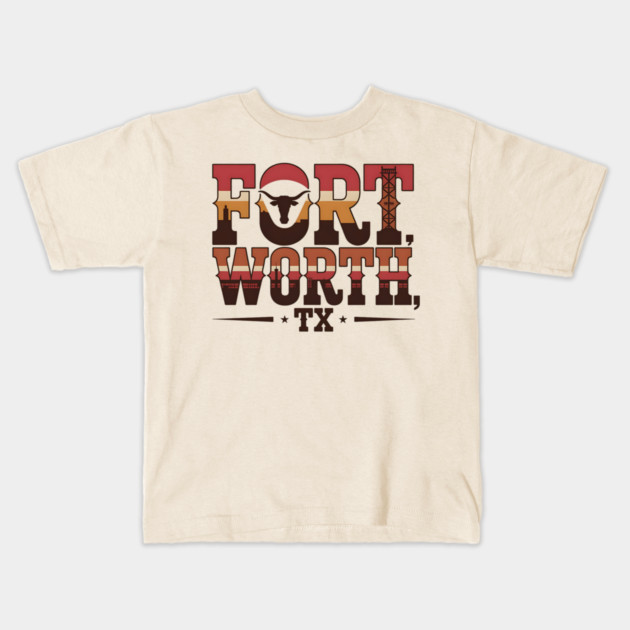 Stockyards Fort Worth Texas - Downtown Cowtown Retro Vintage Longhorn Kids T-Shirt by Pixel Threads 