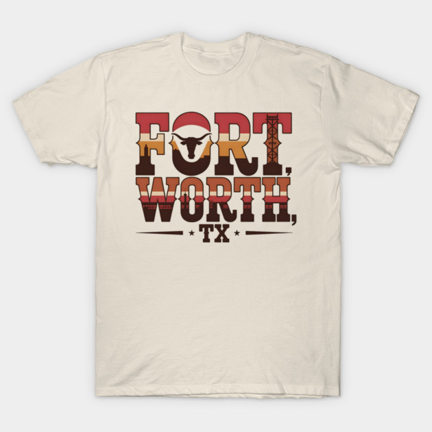 Stockyards Fort Worth Texas - Downtown Cowtown Retro Vintage Longhorn T-Shirt by Pixel Threads 