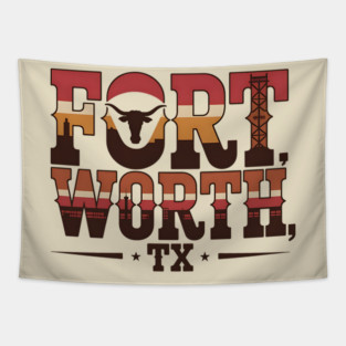 Stockyards Fort Worth Texas - Downtown Cowtown Retro Vintage Longhorn Tapestry