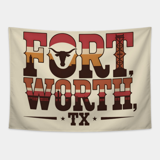 Stockyards Fort Worth Texas - Downtown Cowtown Retro Vintage Longhorn Tapestry by Pixel Threads 