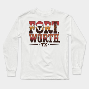 Stockyards Fort Worth Texas - Downtown Cowtown Retro Vintage Longhorn Long Sleeve T-Shirt