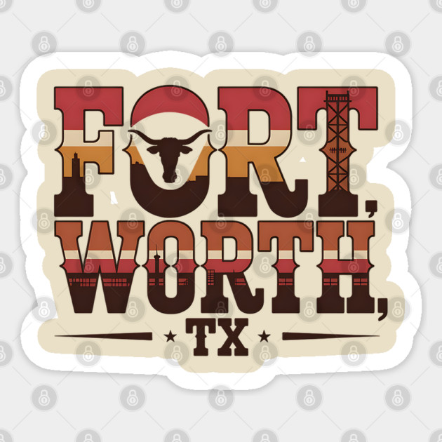 Stockyards Fort Worth Texas - Downtown Cowtown Retro Vintage Longhorn Sticker by Pixel Threads 