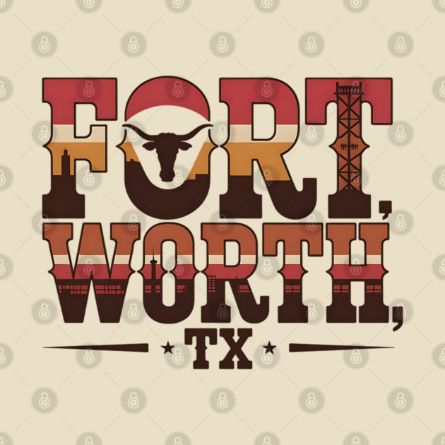 Stockyards Fort Worth Texas - Downtown Cowtown Retro Vintage Longhorn by Pixel Threads 