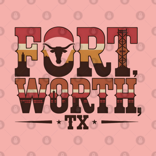 Stockyards Fort Worth Texas - Downtown Cowtown Retro Vintage Longhorn by Pixel Threads 