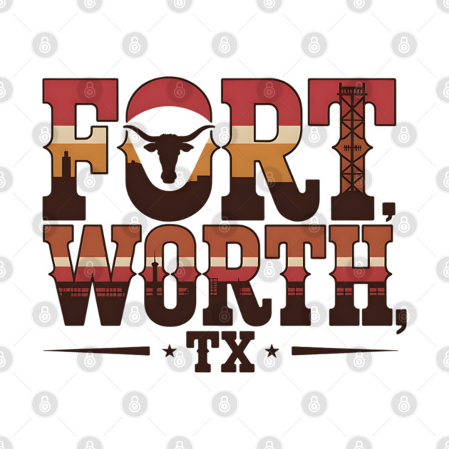 Stockyards Fort Worth Texas - Downtown Cowtown Retro Vintage Longhorn by Pixel Threads 