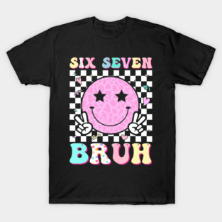 Six Seven Bruh Smiley Face Checkered Preppy Teen T-Shirt
