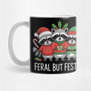 Feral But Festive Cute Raccoon Christmas Outfit Funny Holiday Animal Design Mug