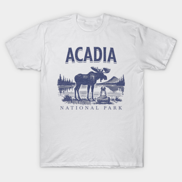 Acadia National Park, Vintage Moose Souvenir T-Shirt by Pixel Threads 