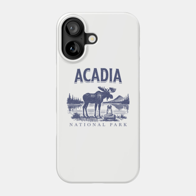 Acadia National Park, Vintage Moose Souvenir Phone Case by Pixel Threads 