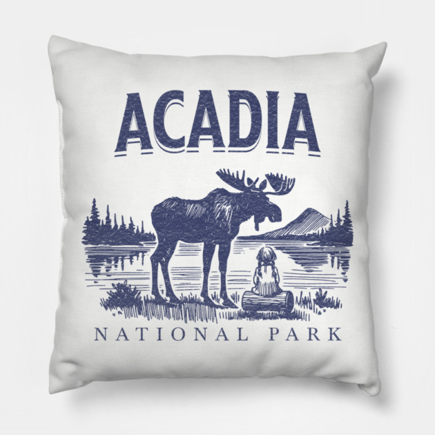 Acadia National Park, Vintage Moose Souvenir Pillow by Pixel Threads 