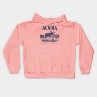 Acadia National Park, Vintage Moose Souvenir Kids Hoodie