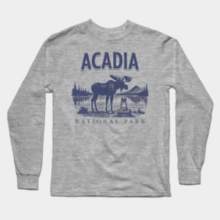 Acadia National Park, Vintage Moose Souvenir Long Sleeve T-Shirt