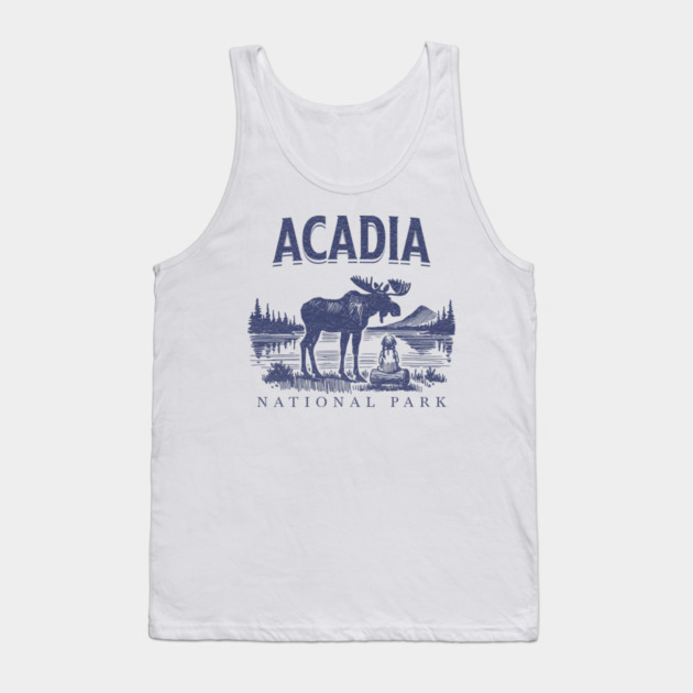 Acadia National Park, Vintage Moose Souvenir Tank Top by Pixel Threads 