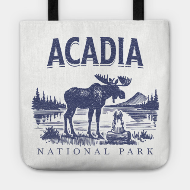 Acadia National Park, Vintage Moose Souvenir Tote by Pixel Threads 