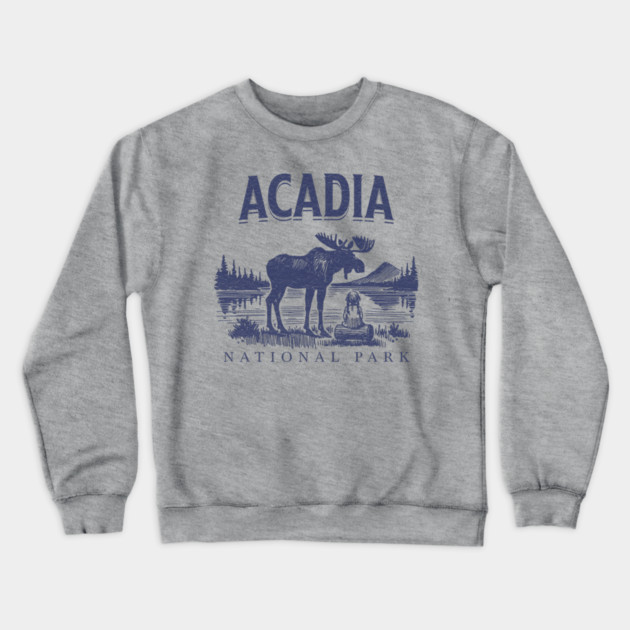 Acadia National Park, Vintage Moose Souvenir Crewneck Sweatshirt by Pixel Threads 