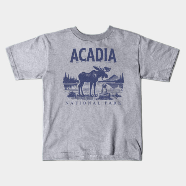 Acadia National Park, Vintage Moose Souvenir Kids T-Shirt by Pixel Threads 