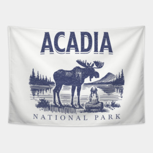 Acadia National Park, Vintage Moose Souvenir Tapestry