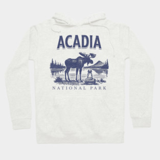 Acadia National Park, Vintage Moose Souvenir Hoodie