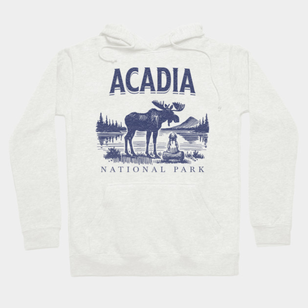 Acadia National Park, Vintage Moose Souvenir Hoodie by Pixel Threads 