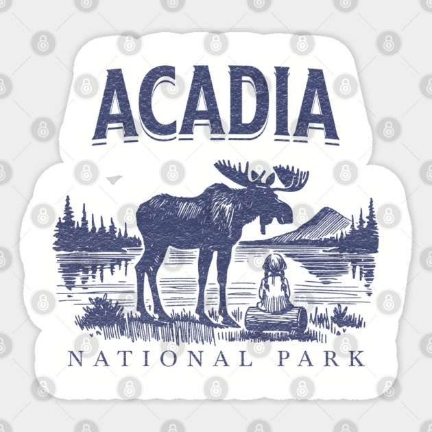 Acadia National Park, Vintage Moose Souvenir Sticker by Pixel Threads 