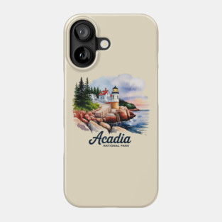 Acadia National Park Bass Harbor Lighthouse Watercolor Souvenir Design Phone Case