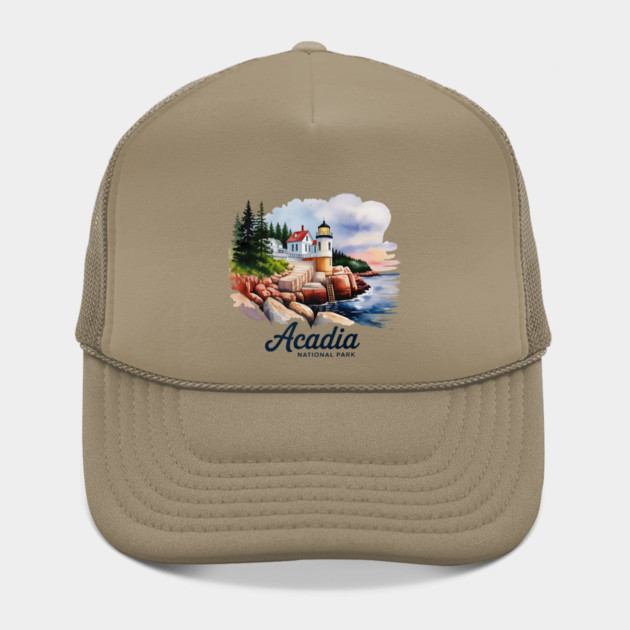 Acadia National Park Bass Harbor Lighthouse Watercolor Souvenir Design by Pixel Threads 