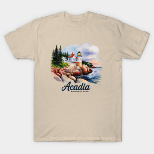 Acadia National Park Bass Harbor Lighthouse Watercolor Souvenir Design T-Shirt