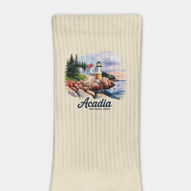 Acadia National Park Bass Harbor Lighthouse Watercolor Souvenir Design by Pixel Threads 