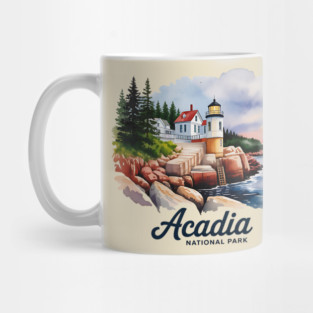 Acadia National Park Bass Harbor Lighthouse Watercolor Souvenir Design Mug